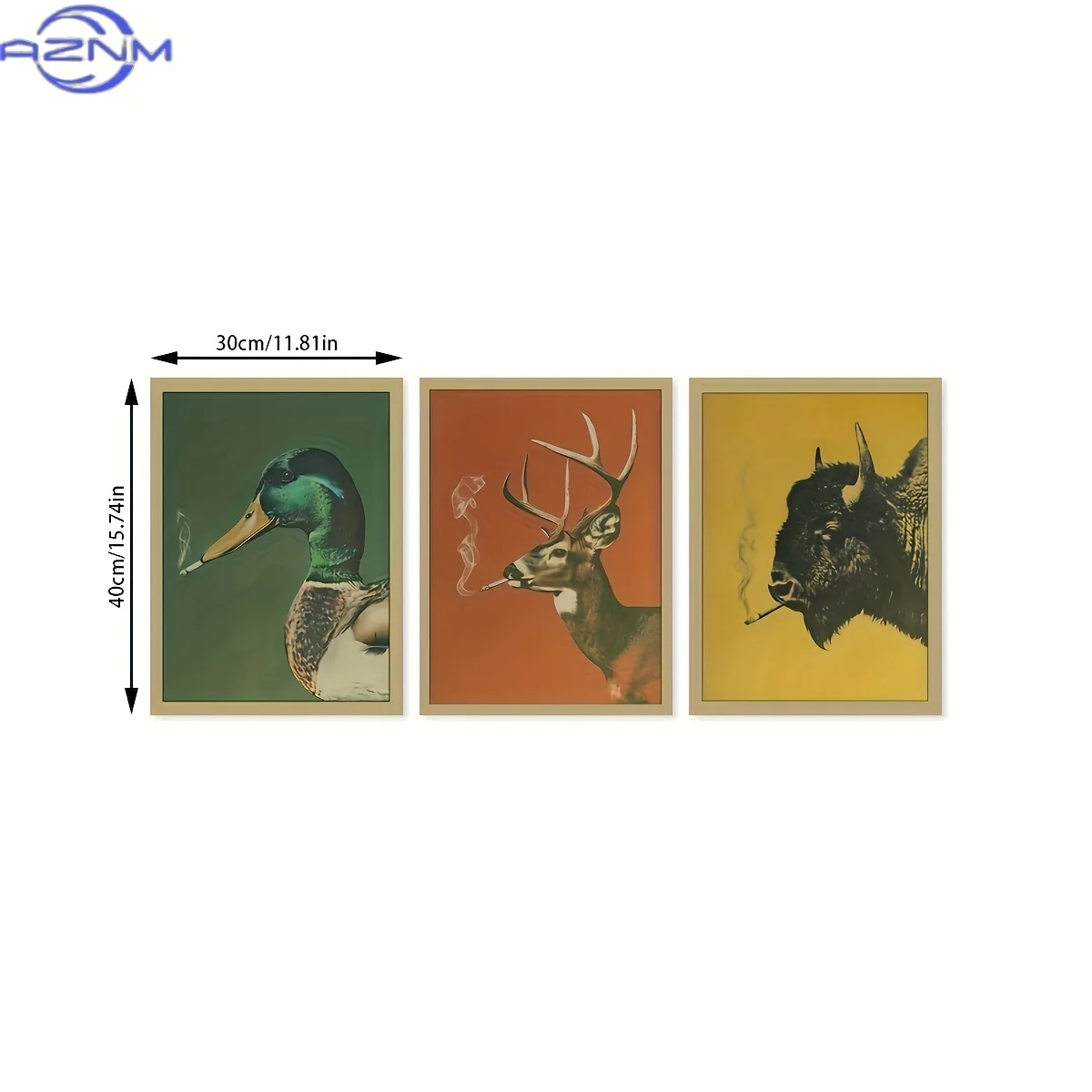 3pcs Unframed Vintage Animal Canvas Prints - Funny Duck, Deer, and Buffalo Smoking Art Posters, Waterproof Canvas Wall Art for L