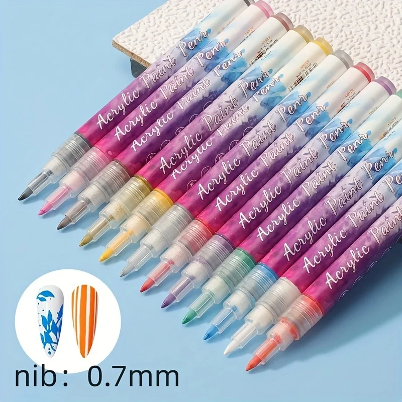 12 Colors Nail Art Graffiti Pen Waterproof Drawing Marker Pen Set Wave Stripe Abstract Lines Manicure Supplies Tool