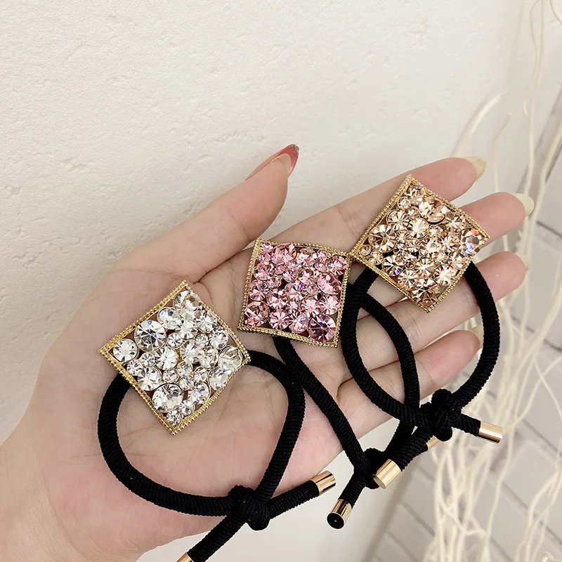 New Square Diamond Geometric Hair Ropes Women Elastic Hair Bands Party Accessories Rhinestone Bag Shape Crystal Rubber Hair Ties