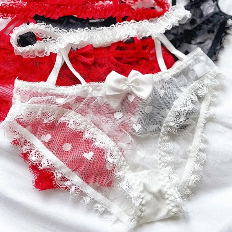 DemonLover High Waist Amazing Mesh Panties Lace Sexy Underwear Women Transparent Hollow Out Lingerie Bow G Strings Intimates image 6