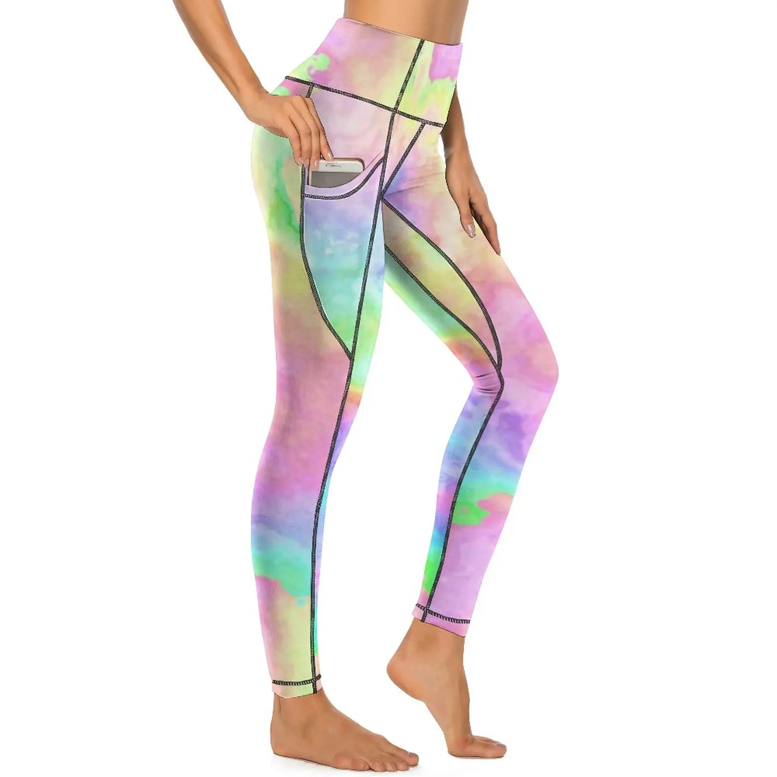 

Rainbow Tie Dye Marble Yoga Pants Stone Pastels Abstract Leggings Sexy High Waist Sweet Yoga Sport Legging Graphic Gym Leggins