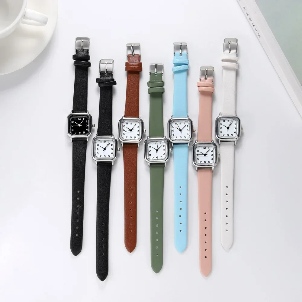 2024 New Digital Fashion Watch Simple Square Small Dial Student Leather Belt Women Wristwatch Reloj De Mujer Dropshipping