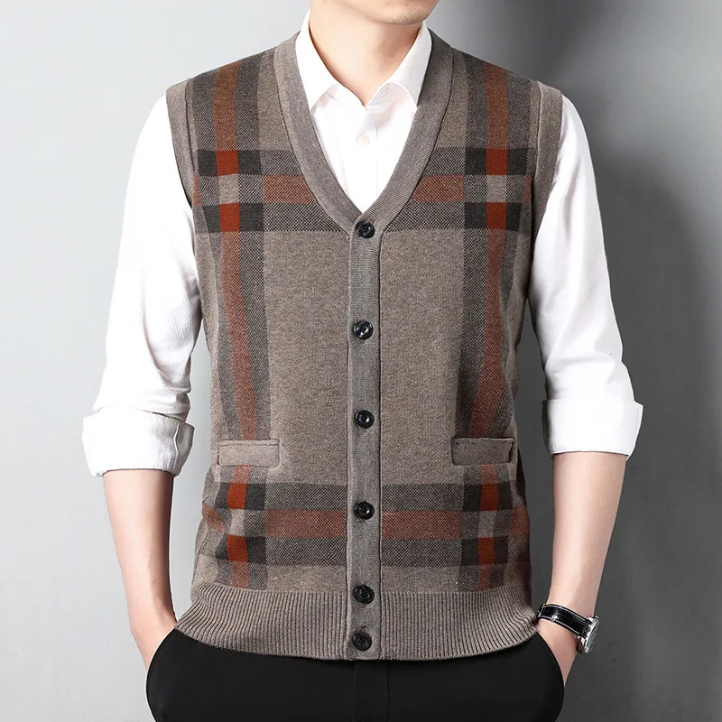

2022 Autumn and Winter New V-neck Thickened Knitted Wool Cardigan Vest Fashion Casual Business Vest