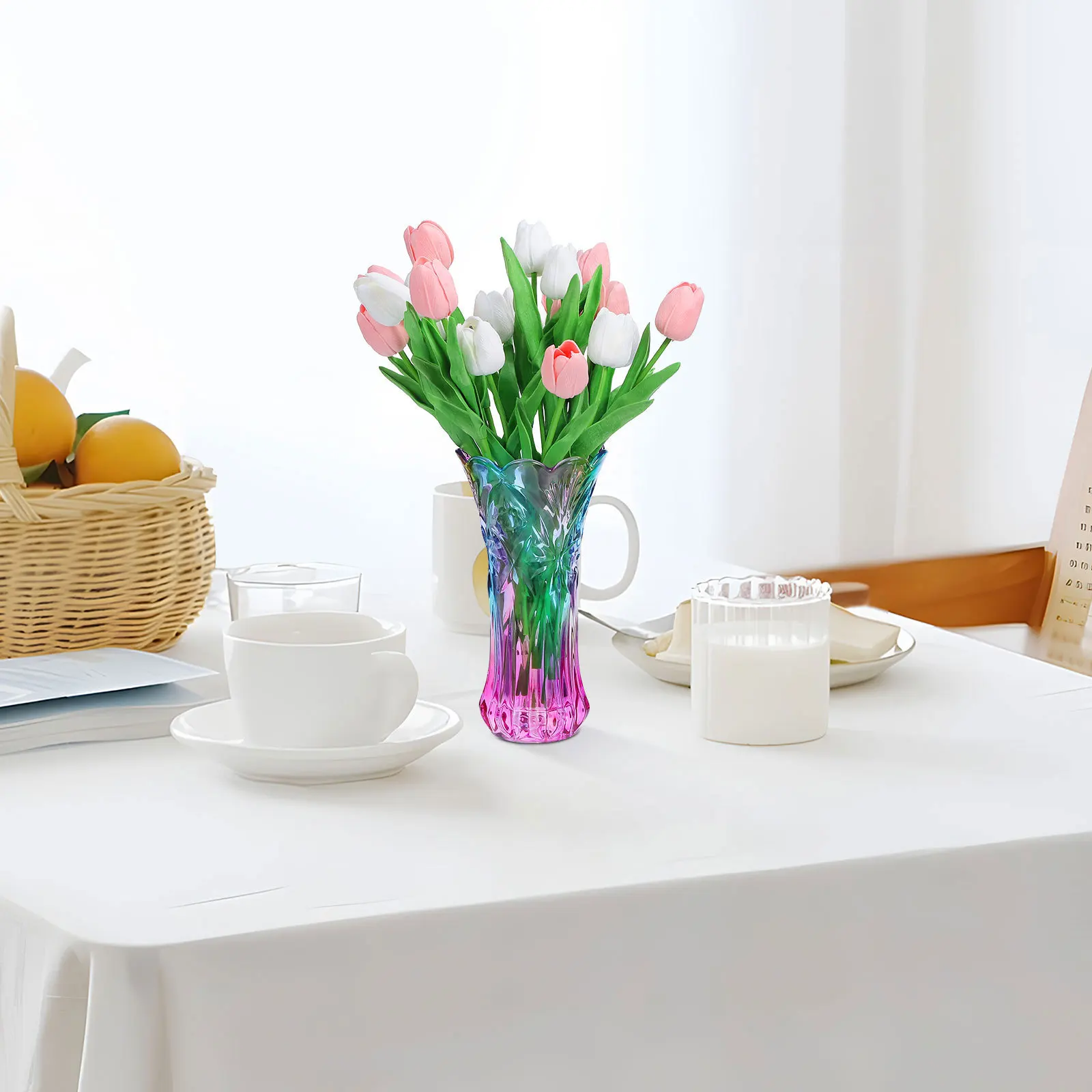 

Fashion Colorful Glass Vase Crystal Transparent Vase for Dining Table Countertop Decorative Flower Plant Jardiniere