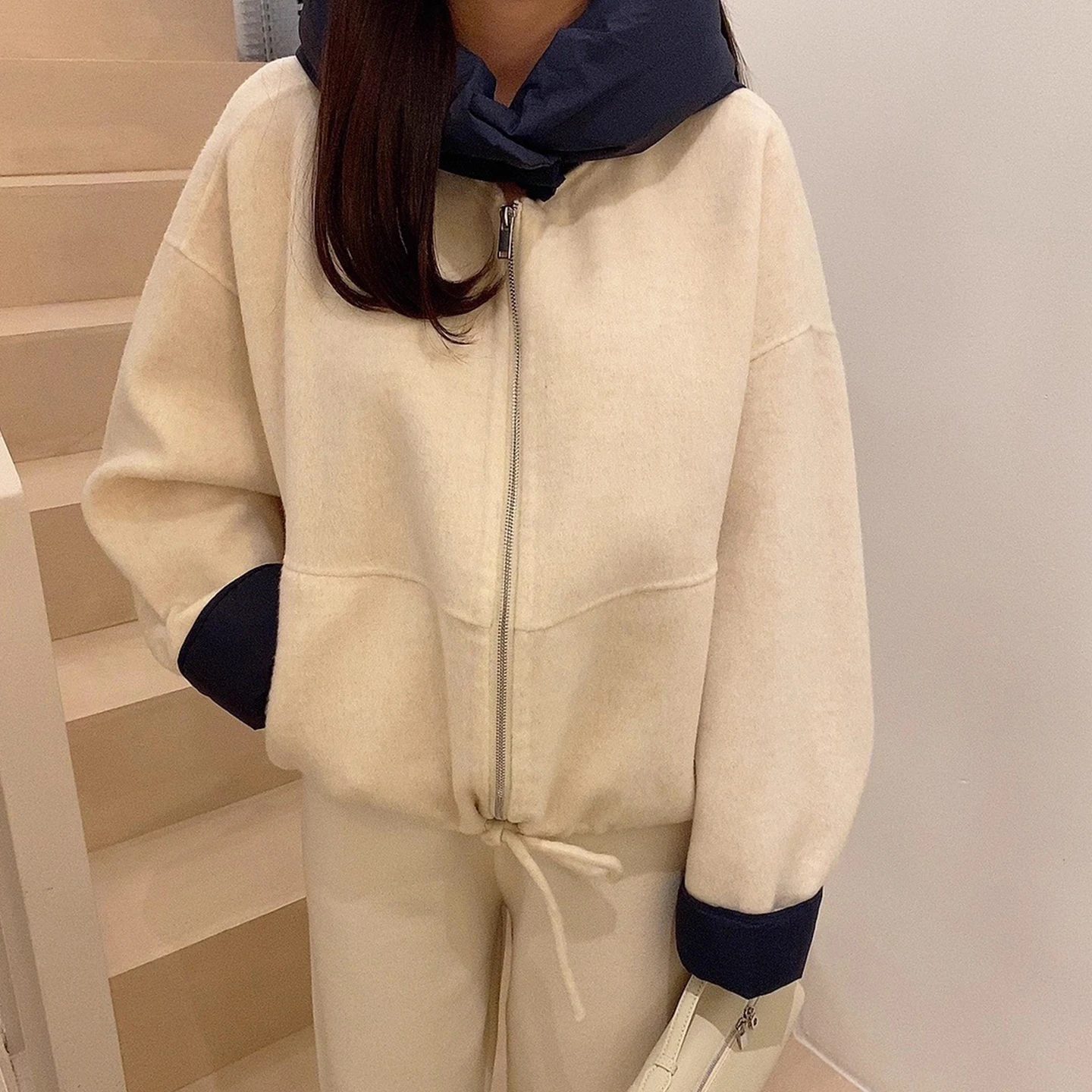 Cappotto di lana Blo ort di colore impiombato retrò Cappotto invernale da donna Nuovo design Dstring Cotton Jaet Coreano Sle Loose Fit Long Sl...