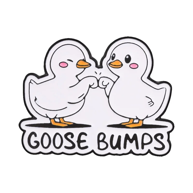 Goose Bumps Goose Fist Bump Badge Enamel Pins Pun Wordplay Meme Two White Geese Bumping Wings Badge Brooch Bag Lapel Jewelry Pin
