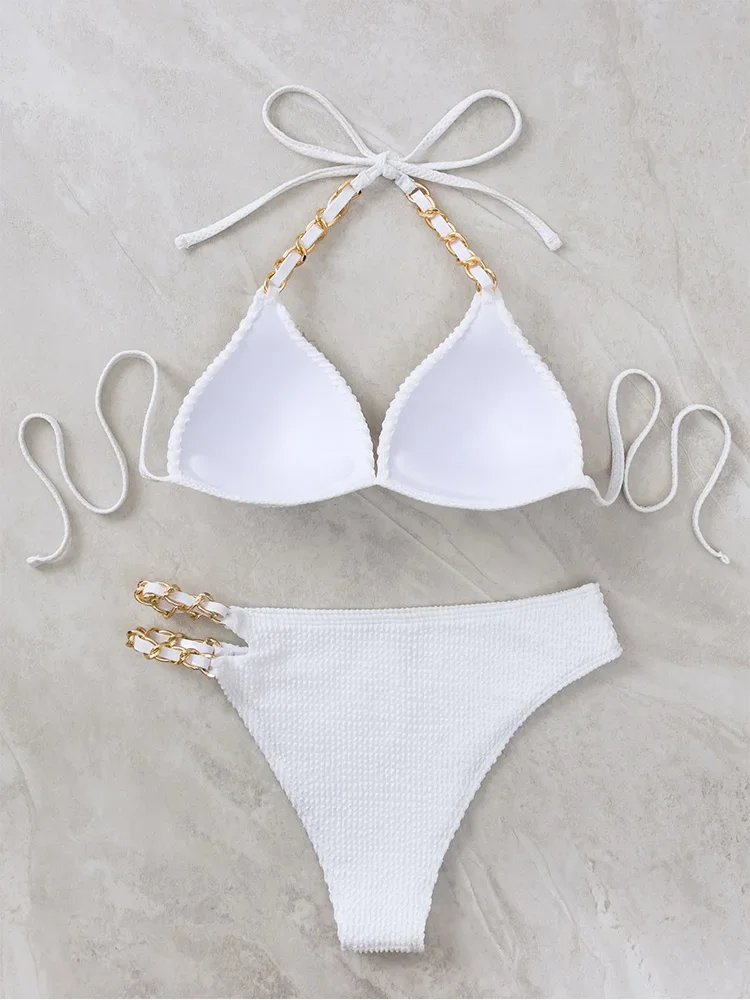 Bikini sexy con lacci solidi Set da 2 pezzi Costume da bagno diviso da donna Bikini da spiaggia a vita alta 2025 Nuovo set bikini da bagno estivo