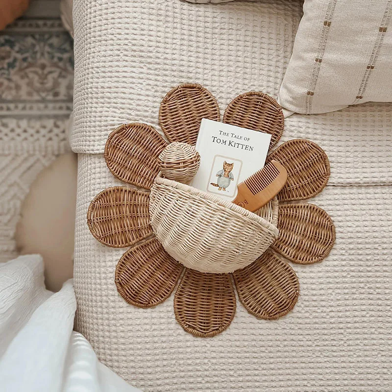 Rattan Wall Hanging Basket Nordic Letters Mail Box Sunflower Woven Basket Keys Storage Basket For Stairs Pantry Entrance Bedroom