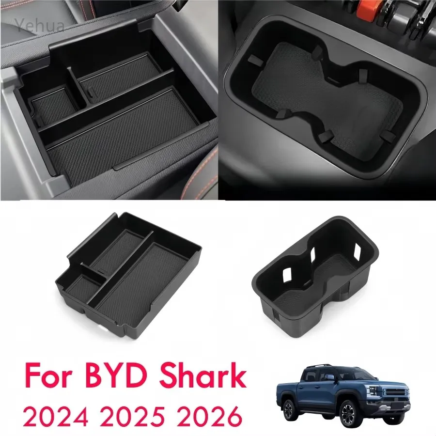 

NEW Center Console Armrest Organizer Tray Box For BYD Shark 2026 2025 2024 TPE Cup Holder Insert BYD Shark 6 Accessories