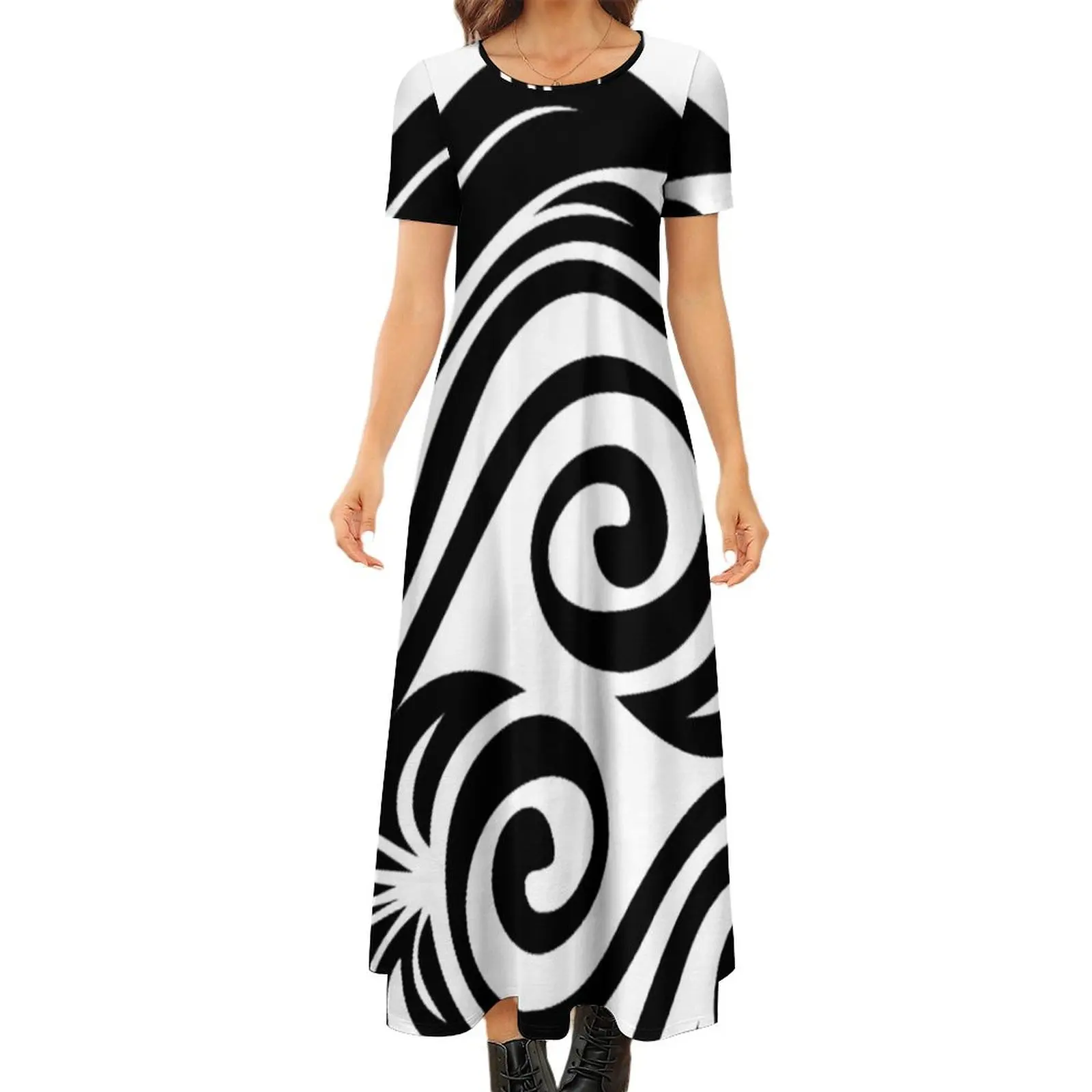 

Black and White Round Neck Short Sleeve Dress birthday dress long sleeve dresses