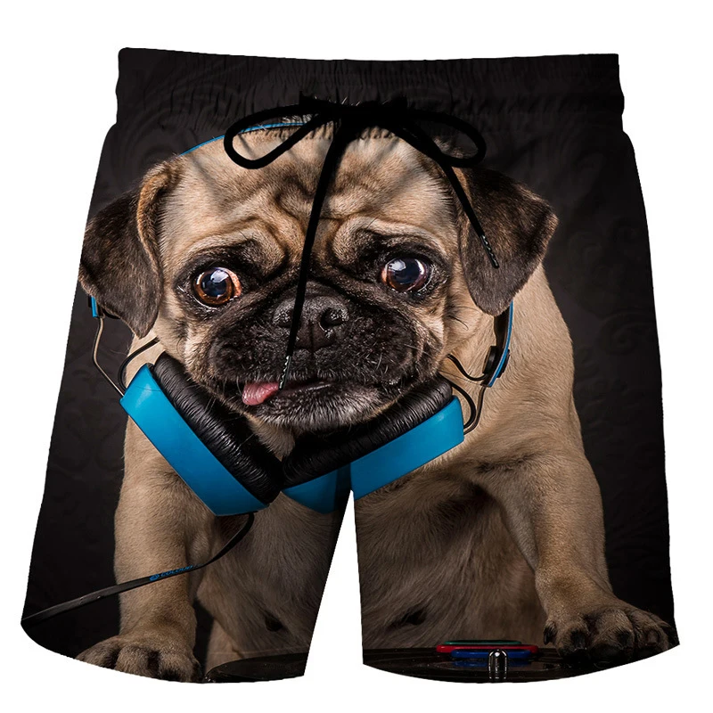 Cute Pug Dog Hawaiian Beach Shorts Animals Pets 3D Print Men Casual Surfing Board Shorts Oversized Swimwear Trunks Kids Clothing