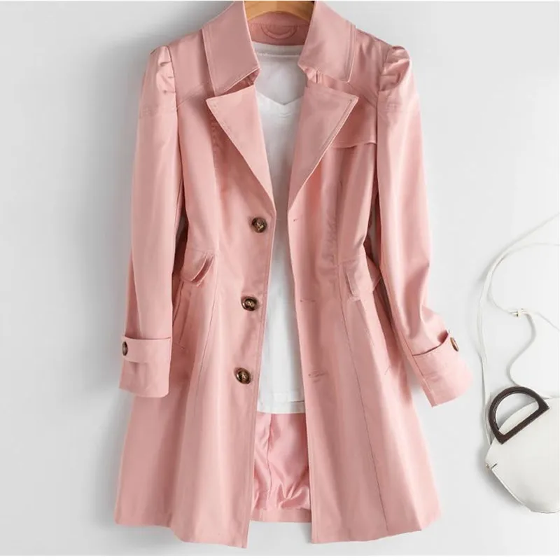 2026 New Spring Autumn Trench Coat With lining OL Ladies Coats Elegant Slim Long Women Windbreaker Solid Outwear Femme KX14