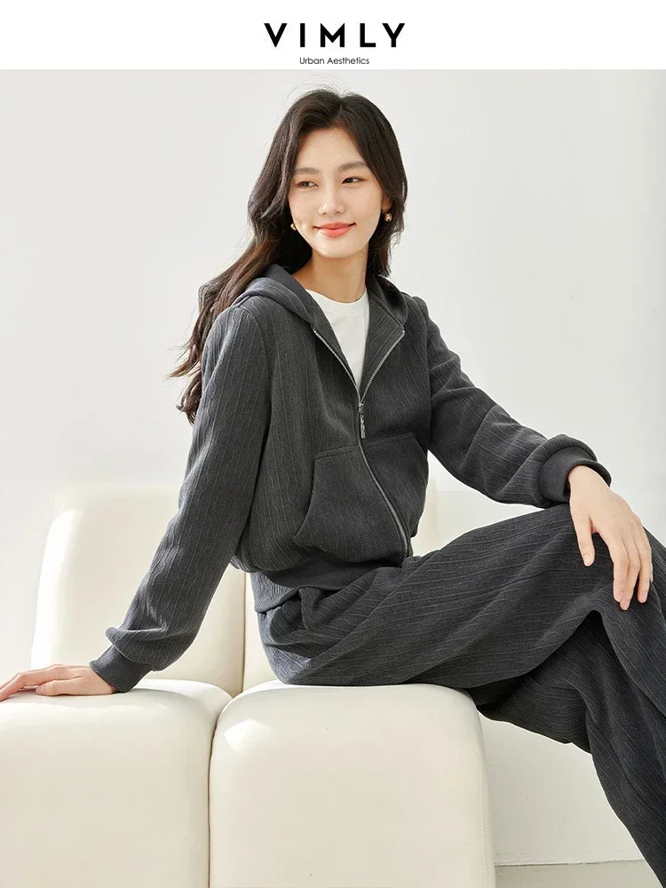 Vimly Fleece Warm Sweatsuits 2 Piece Sets for Women 2024 Spring Casual Sports Outfits Hoodies Sweatpant Women\'s Tracksuit M3861