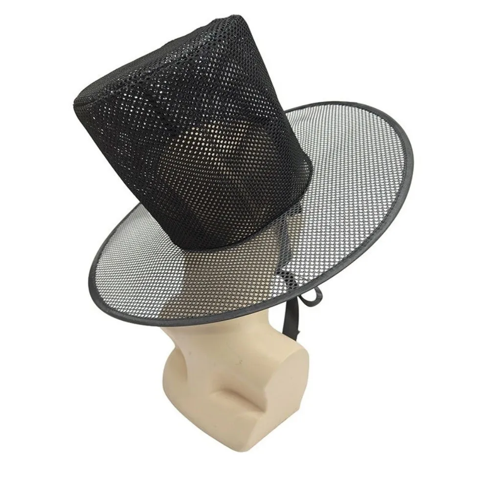 Lightweight Traditional Korean Gat Hat Adjustable Black Mesh Joseon Dynasty Hat Ribbon UV Protection Stage Performance Hat