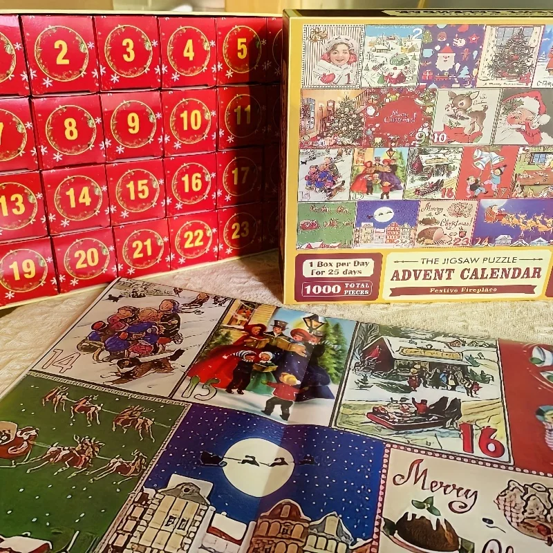 Set, Advent Calendar 2023 Christmas Jigsaw Puzzles-24 Parts 1000 Pieces Jigsaw Puzzles Gift For Countdown To Christmas, Navidad,