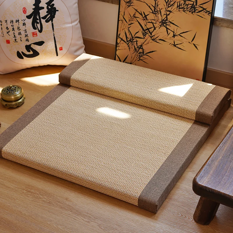 النمط الياباني غرفة الركوع وسادة اليوغا حصيرة الخيزران الطبيعي الحرير التأمل حصيرة للمنزل تنفس مريحة غرفة الشاي وسادة