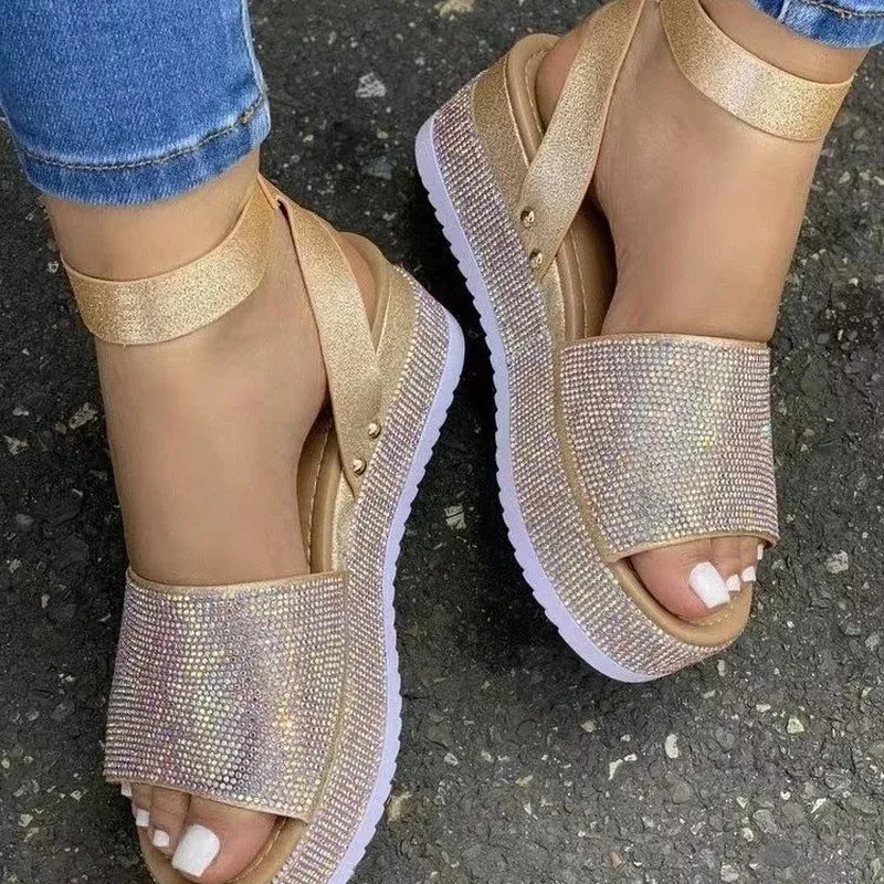 

Women's Sandals Fashion Rhinestone Wedge Sandals Ladies Summer New High Heels Platform Shoes Outdoor Open Toe Casual Sandals