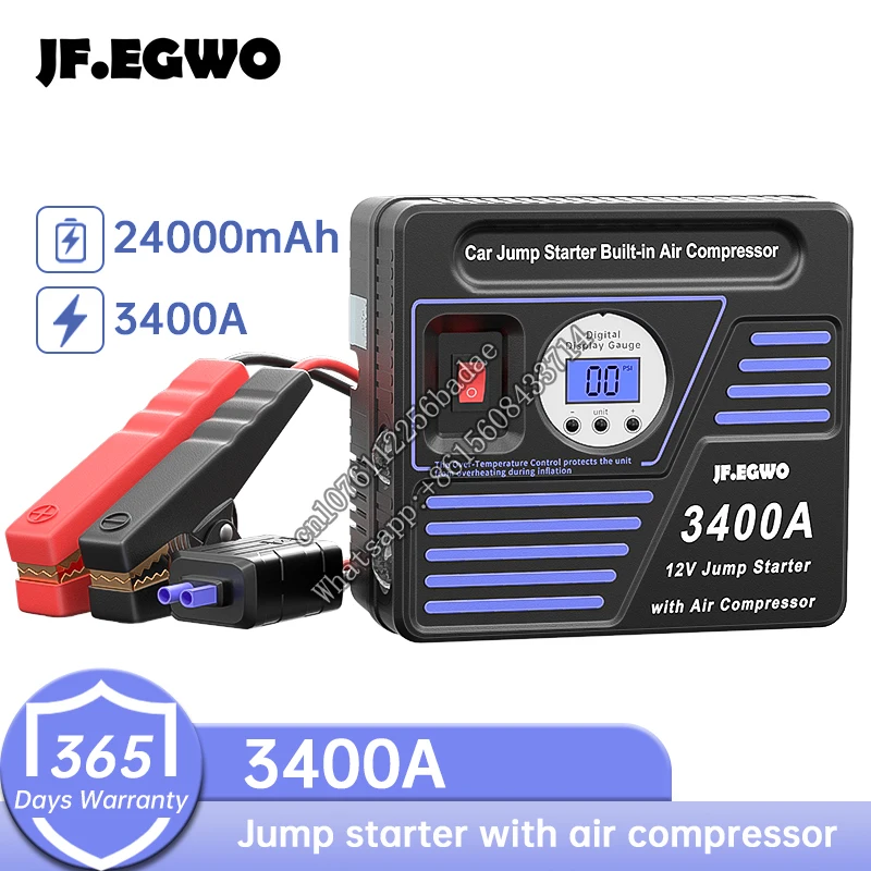 Portable 6 in 1 car battery pack booster charger power bank built  air compressor output  jump starter