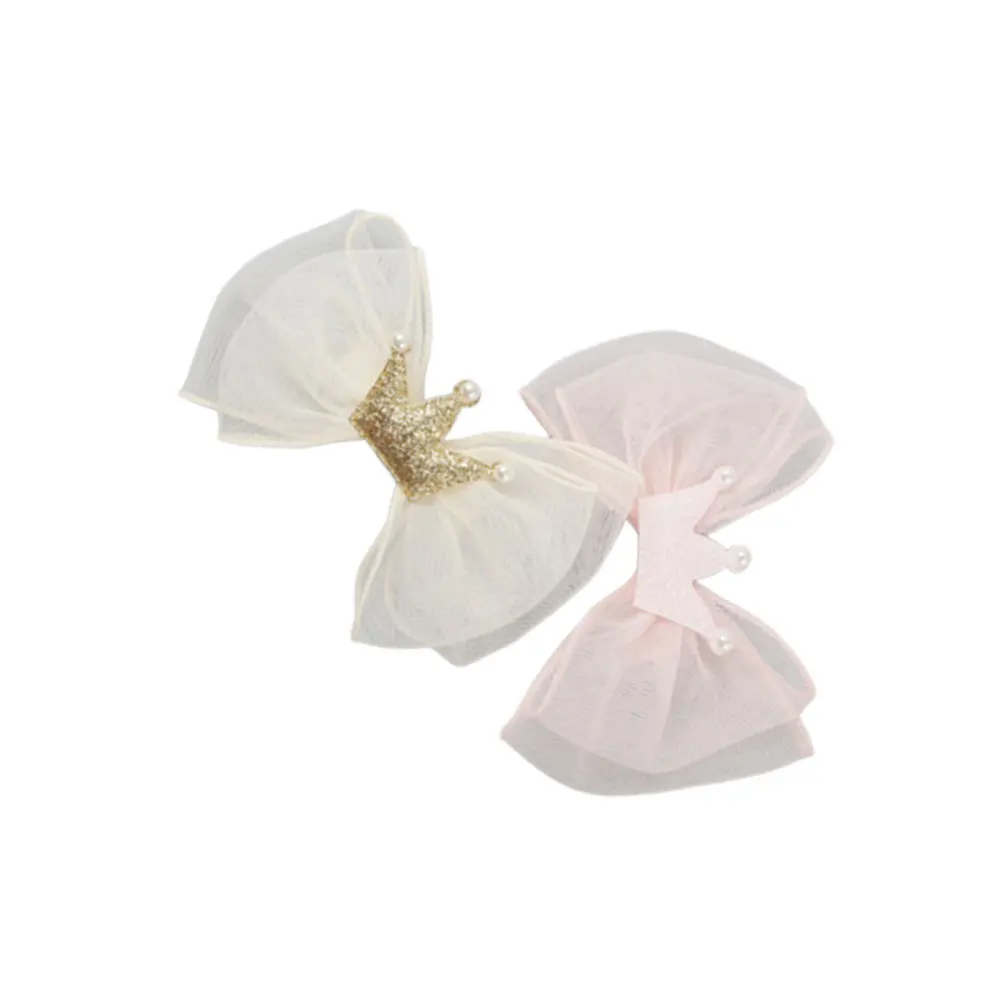 قطعتان من مشابك فيونكات شعر التاج للفتيات بعقدة على شكل فيونكة باللون البيج والوردي بتصميم فريد من نوعه ومشابك شعر هدية عيد ميلاد للأطفال