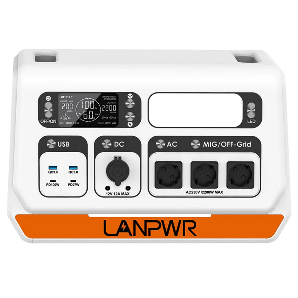 LANPWR 2200PRO Portable Power Station,2040Wh 2200W On-grid Inverter, Support 600W/800W, 2200W Max. AC Output Smart App Control