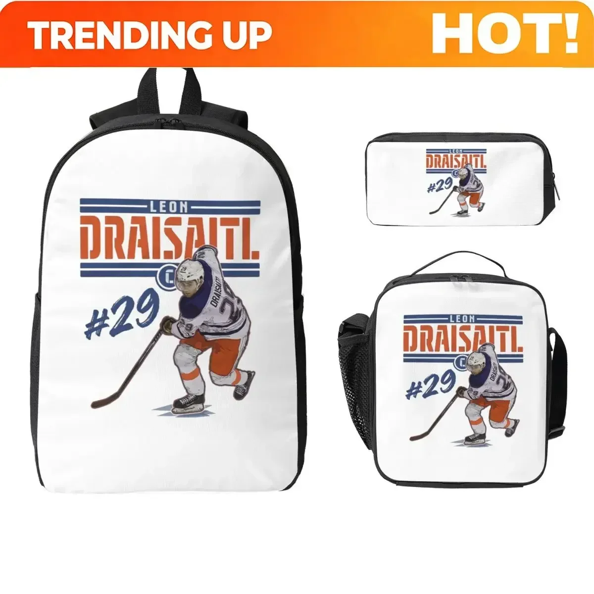 Custom Bag Connor McDavid 97 For Edmonton Oilers Fans Backpack Student Boys Girls BookBag School Bag 3ps Insulated Lunch Bag Pen