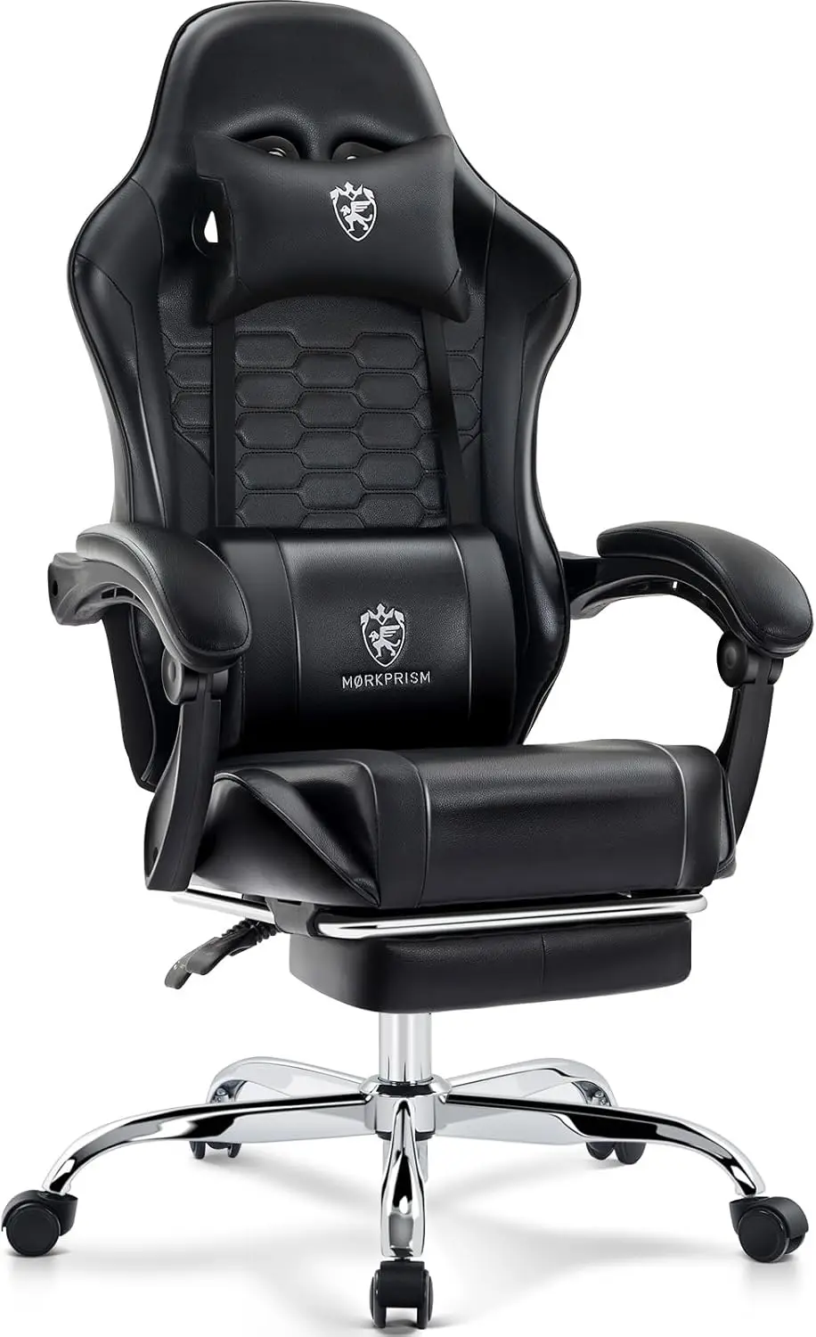

Gaming Chair,Computer Office Chair with Footrest,Massage Lumbar Support and Gel Pad,Ergonomic Reclining Adjustable Leather