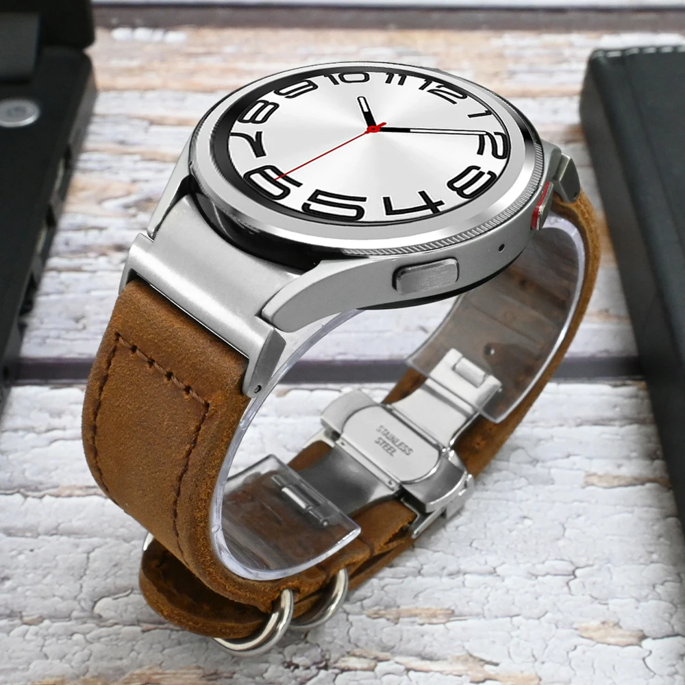 Quick Fit Luxury Leather Band for Samsung Galaxy 6/5/4 44mm 40mm Watch 6/4 Classic 42 47mm 46 43mm 5 Pro 45mm No Gaps Soft Strap