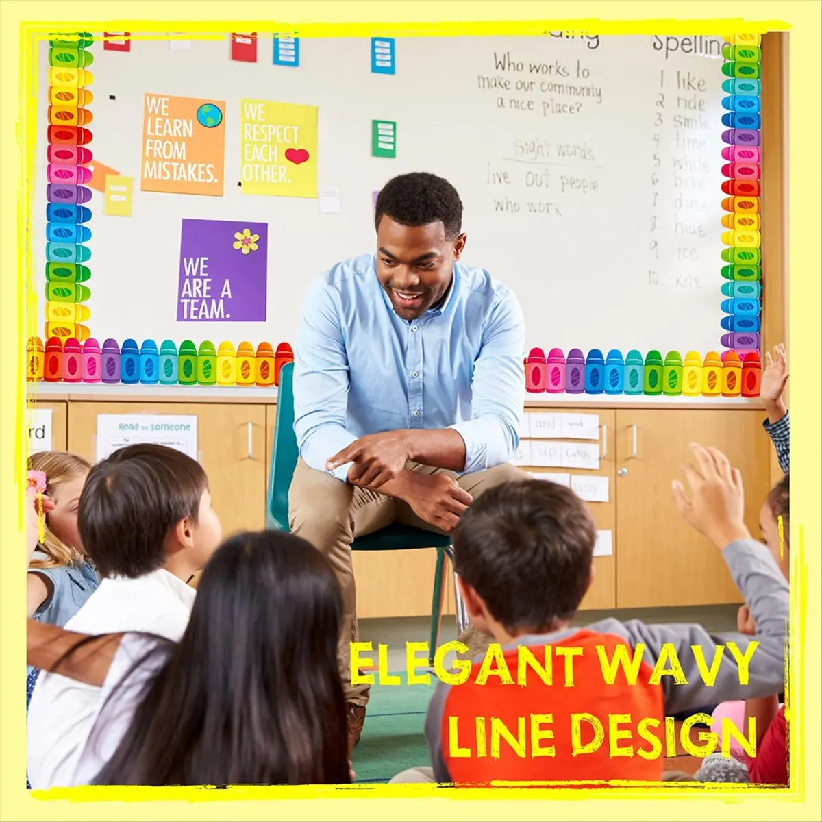 Latest ABBQ-1 Roll 59 Feet Self Adhesive Bulletin Board Borders,Crayon Pattern Rolled Border Trim Sticker for School Classroom D