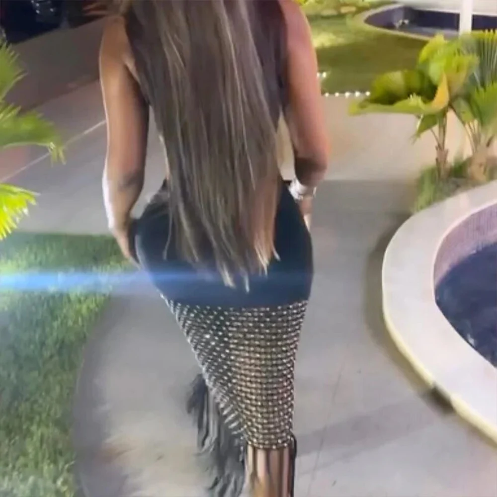 2025 New Women Sleeveless Bandage Dress Sexy Beading Tassels Clothes Club Party Elegant Dresses