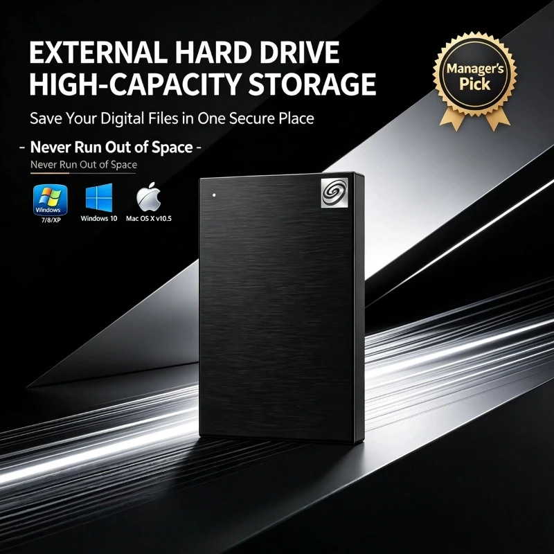 2.5-Inch USB 3.0 Mobile External Hard Drive, Black, Large Capacity HDD for Laptop, Office, Data Recovery, 500GB, 1TB, 2TB, 4TB.
