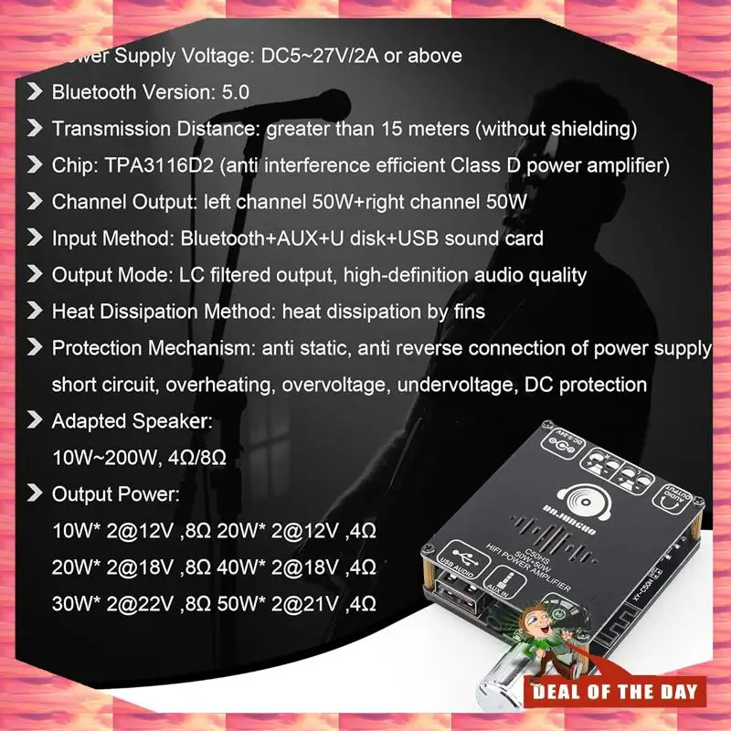 تسليم 24 ساعة DAJUNGUO C50HS بلوتوث مكبر للصوت مجلس مجموعة كيت 50 واط + 50 واط TPA3116D2 Hifi رقاقة 12-24 فولت الصوت الرقمي مكبر كهربائي