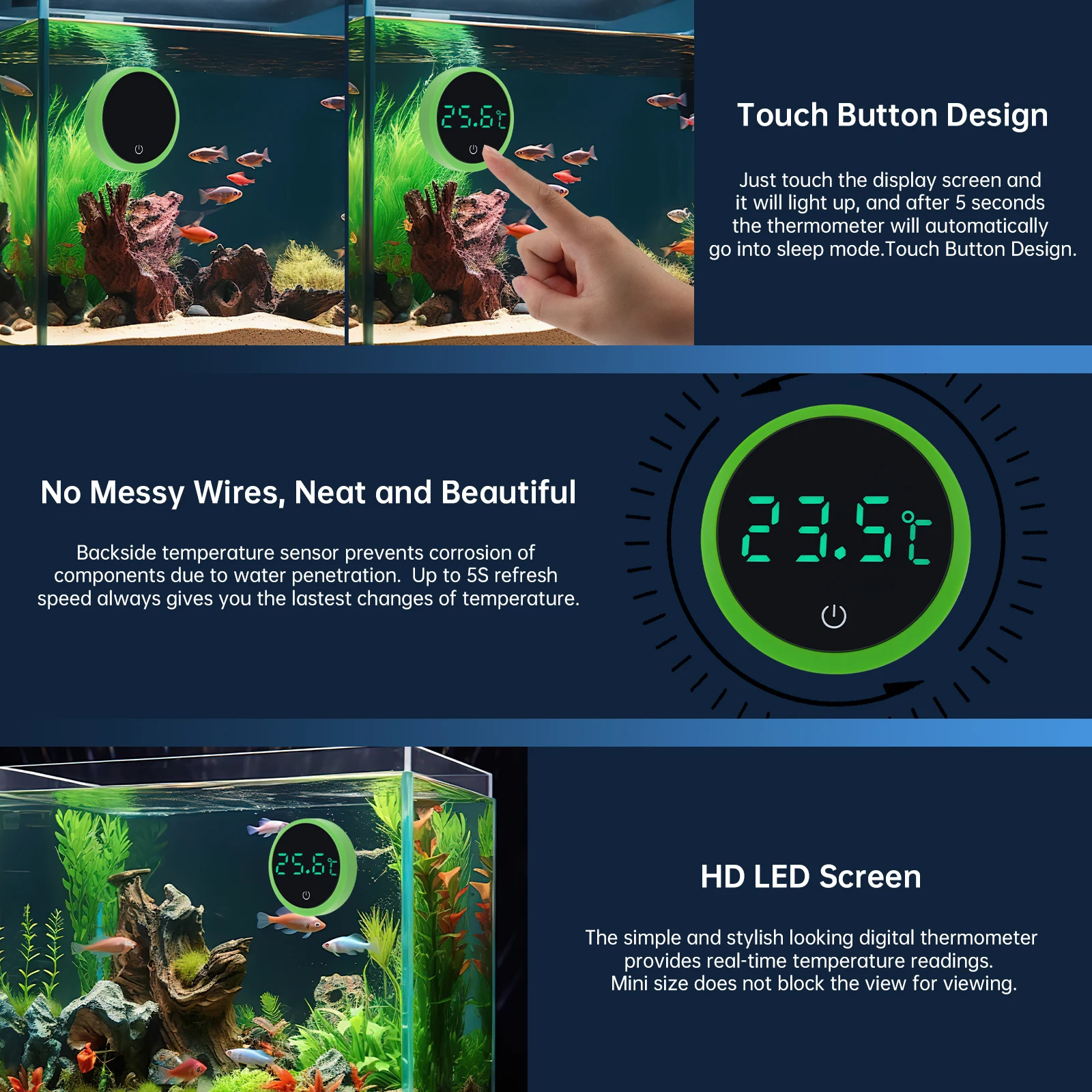 

Fish Tank Digital Thermometer Accurate LED Display Aquarium Temperature Measurement Suitable for Fish/Axolotl