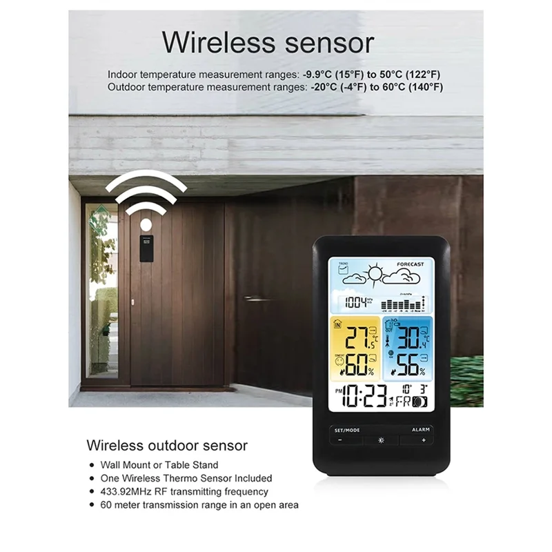 SQPP-Wireless Digital Display Weather Station Thermometer, Temperature And Humidity Alarm Clock, Weather Forecast Sensor