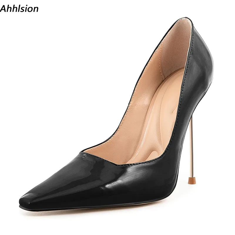 Ahhlsion, zapatos de tacón de primavera para mujer, tacones altos finos sexis, punta cuadrada, hermosos zapatos de fiesta negros y naranjas para mujer, talla estadounidense 5-13
