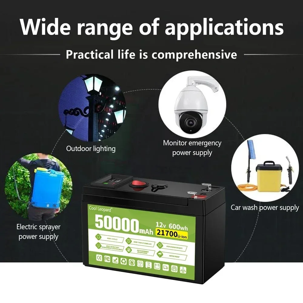 12V Lithium Battery Pack High Capacity 50Ah 21700 Battery For Sprayer Electric Vehicle LED Lamp  Li-ion Batterie Built-in BMS