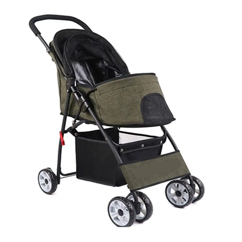

Компактная уличная коляска для маленьких собак — легкая, четырехколесная, зеленая, среднего размера