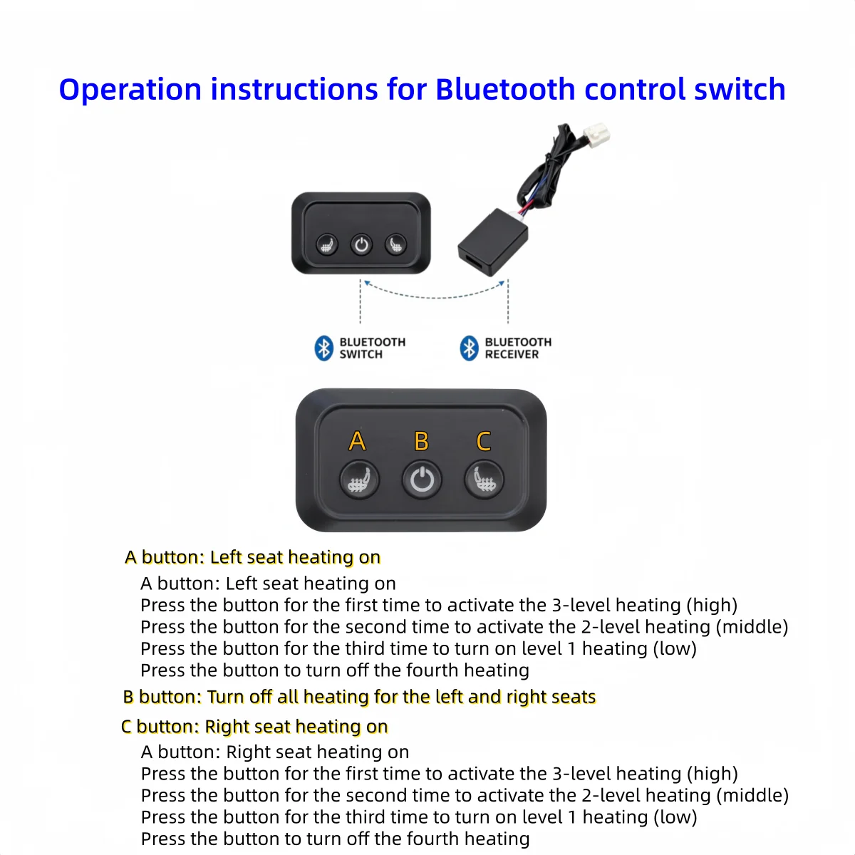 Universal 12V Car Seat Heater  Bluetooth 3-Level Control Switch 2 Seat Installation Alloy Wire Heating Pad Heats