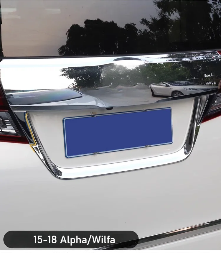 ل 2015-2020 ألفارد/Vellfire إطار لوحة الرخصة الخلفية الكسوة ، الباب الخلفي الخلفي مشرق قطاع تعديل الملحقات ABS تصفيح