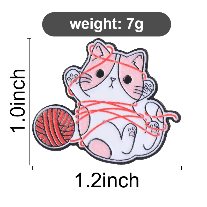 Cute Cartoon Cat Enamel Pin, Funny Cat Playing with Ball of yarn Design Badge, Fashion Accessory, Best Gift for Cat Lovers