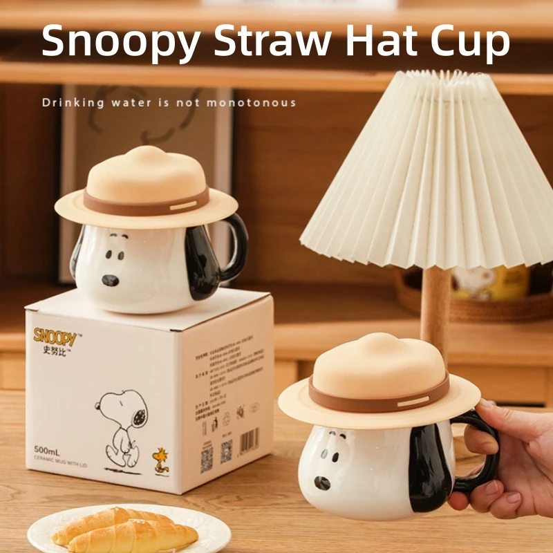 

2024 New Straw Hat Mug Snoopys 500Ml Ceramic Mug with Lid Breakfast Mug Home Office Mug Anime Plush Toys Figures Model Toys Gift