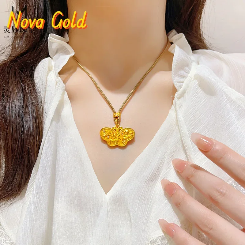 

NovaGlod 24K real gold flower branch cat Zhuang Zhou Mengdou Butterfly butterfly pendant 9999 necklace Fuyun Fu Butterfly sweate
