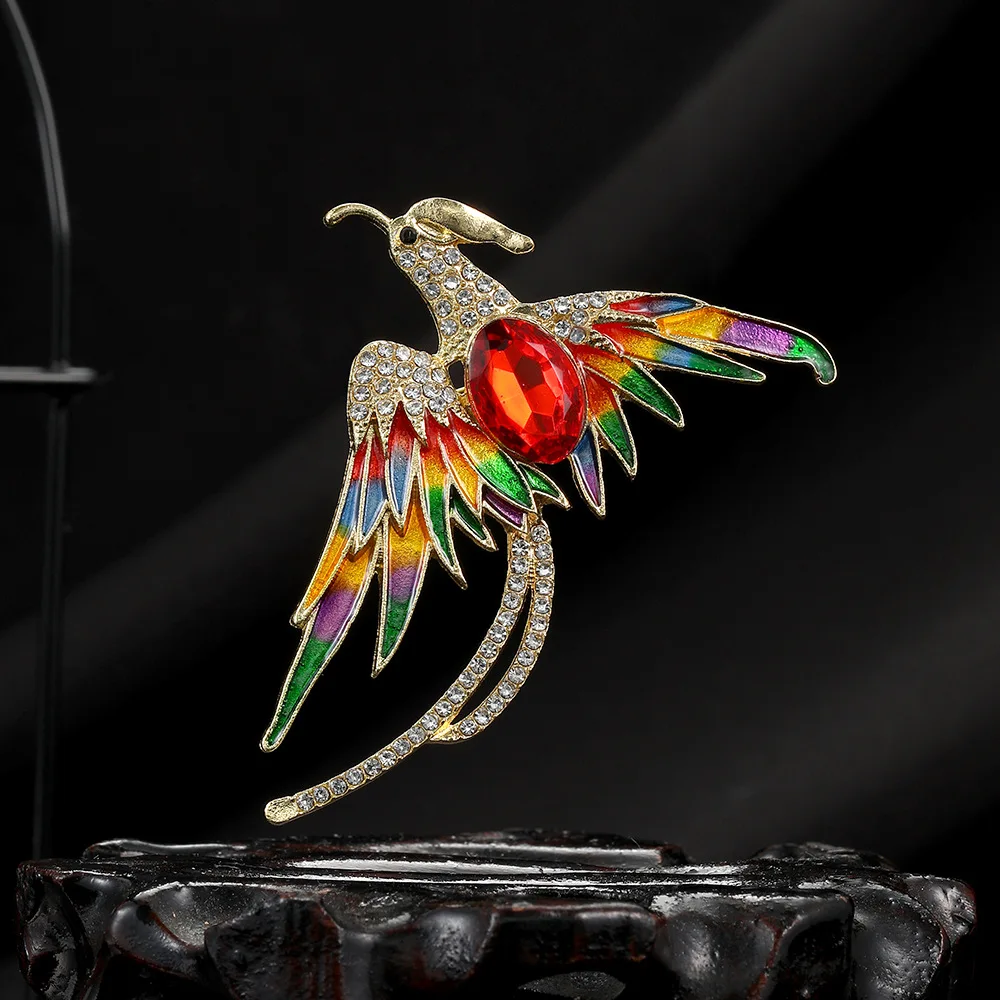 

New Chinese Style Phoenix Rhinestone Enamel Brooch Luxury Elegant INS Fashion Lapel Pin for Women