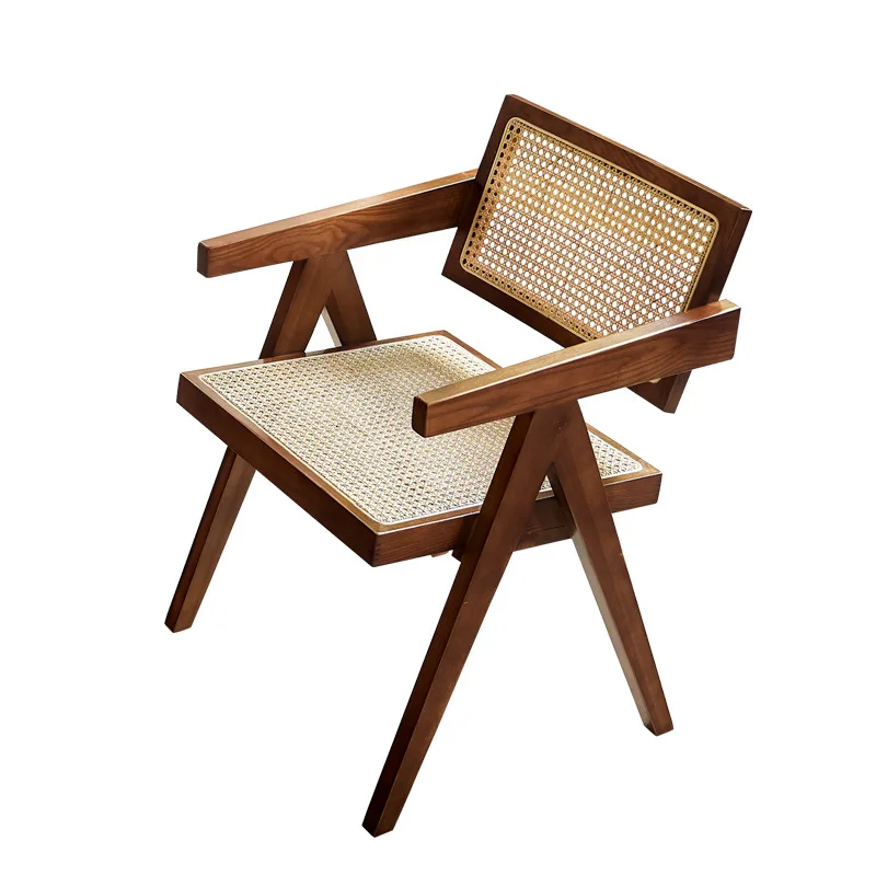 

Nordic simple rattan back leisure chair B & B balcony solid wood rattan recliner modern