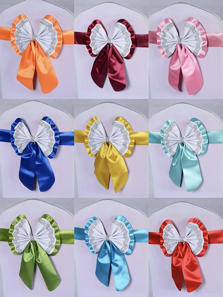 10/20PC Hotel Restaurant Wedding Banquet Elastic Free Ties Chair Back Flower Bow Chairs Decorative Ribbon Mariage Chair Sashes