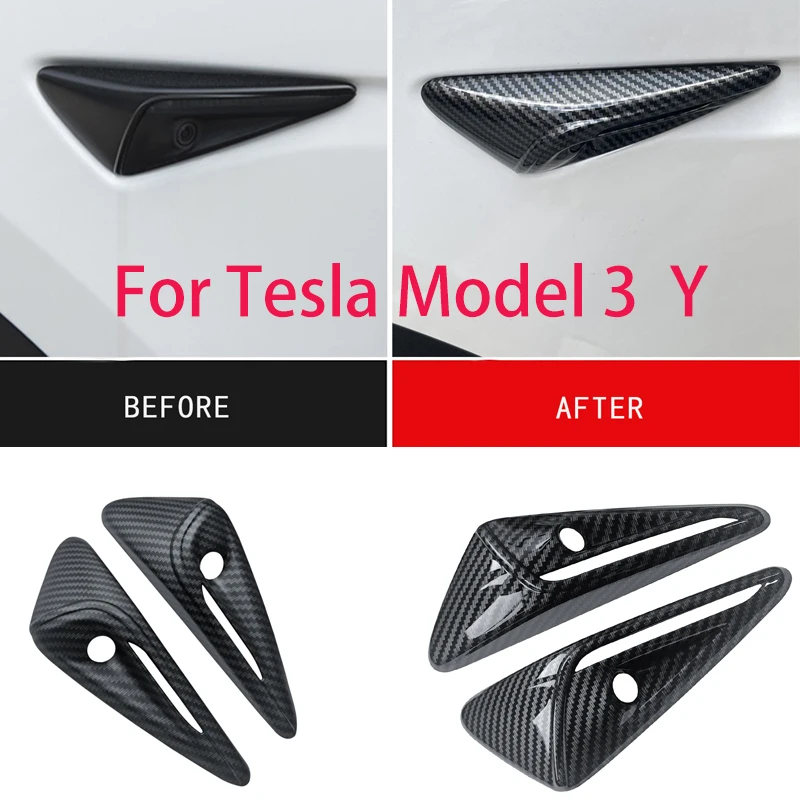 

For Tesla Model3 Y Side Camera Cover Carbon Fiber Pattern Camera Protection Cover Fender Cover Exterior Modification Accessories