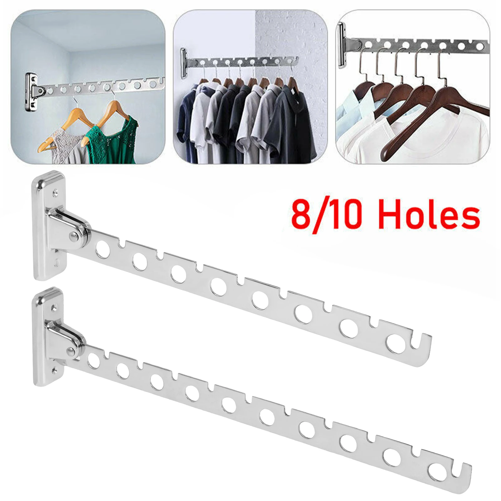 8/10 Löcher Edelstahl Kleiderständer Haken faltbare Kleidung Hängestange Mehrzweck Kleidung Wäscheständer für Schrank Lagerung
