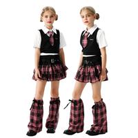 Girl's Jazz Dance Cheerleader Suit American Style Campus Sweetheart Student School Uniforms English Plaid Costumes College Style