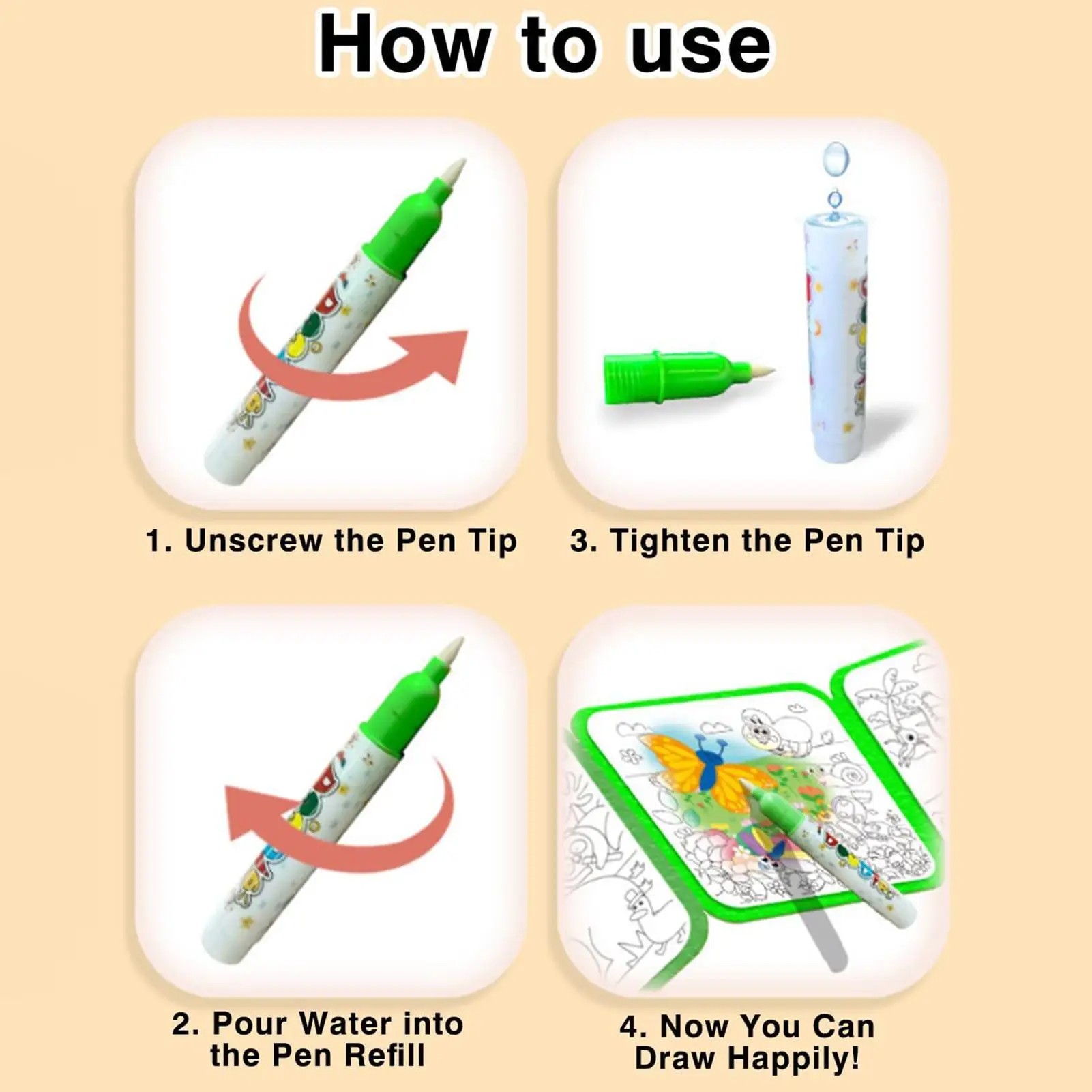 Libro da colorare ad acqua Attività educativa prescolare senza disordinazione Libro per scarabocchi ad acqua per bambini Ragazzi Ragazze Casa Scuola materna in età prescolare