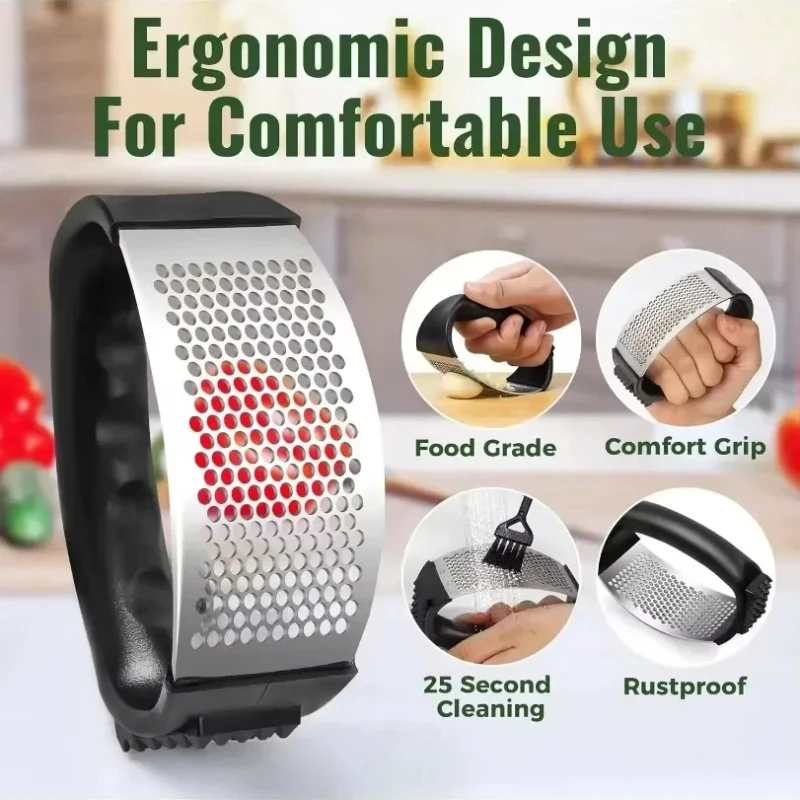 Durable Stainless Steel Manual Garlic Chopper Mincer Press Easy Clean Kitchen Gadget for Fresh Garlic Vegetables and Cooking