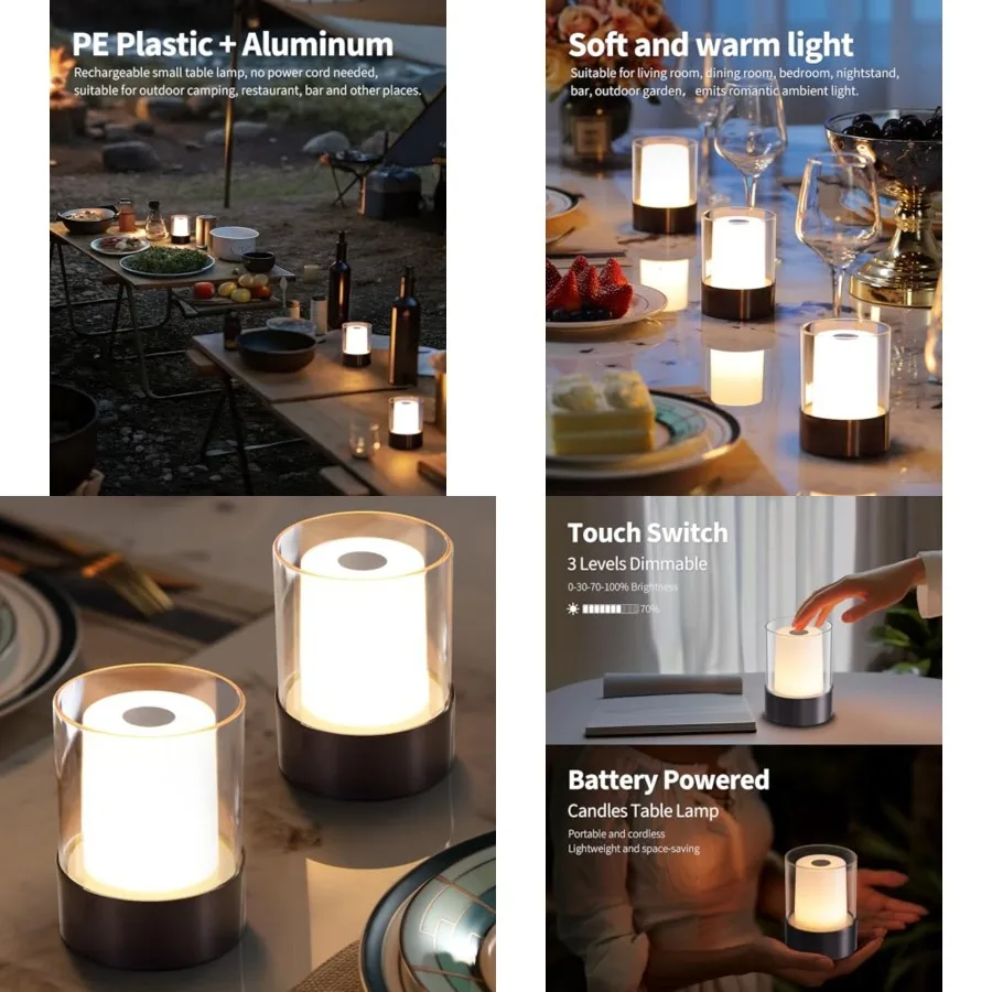

LED 4" Mini Cordless Table Lamp 2 Pack, Outdoor Waterproof Lamp, Rechargeable Battery Operated Lamp, Portable Touch Night Light